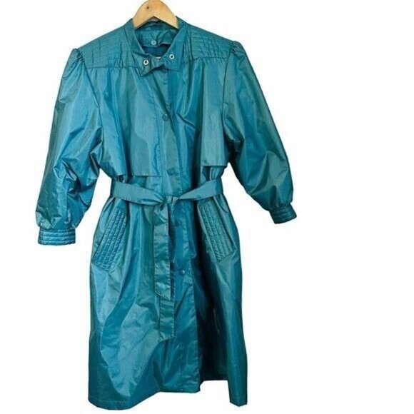 Vintage Chiango by Fleet Street Teal SingleBreasted Trench Coat Size 12 - Picture 1 of 10